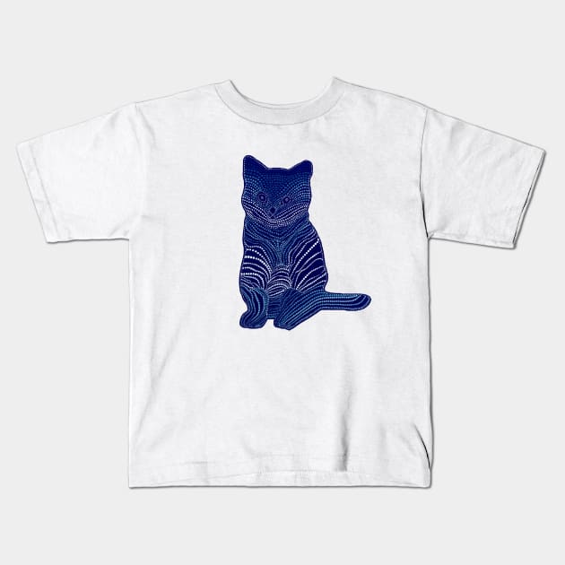 Meow Meow - Monochrome Navy Blue Kids T-Shirt by Amy Diener
